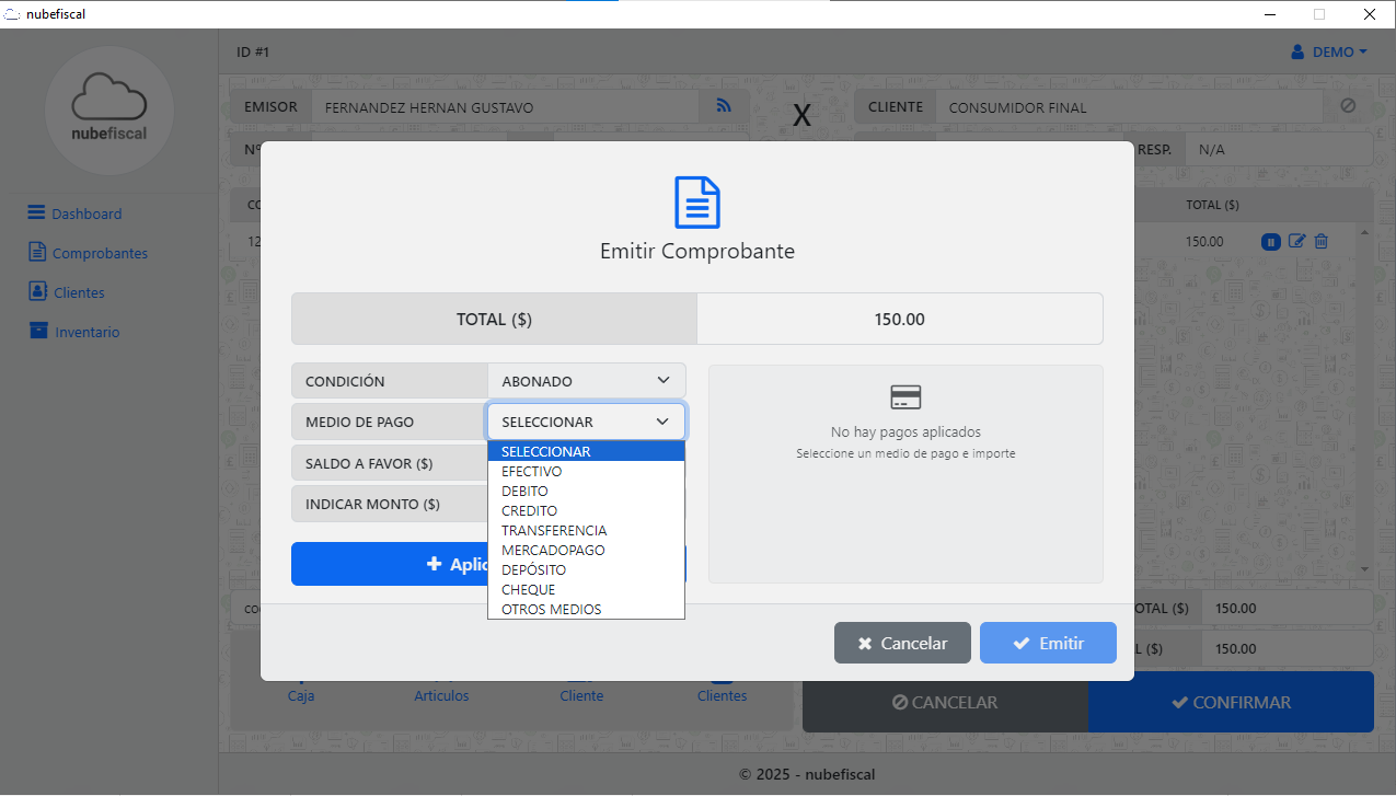 Vista Medios de Pago