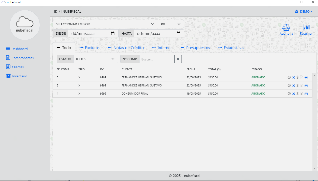 Vista de Comprobantes