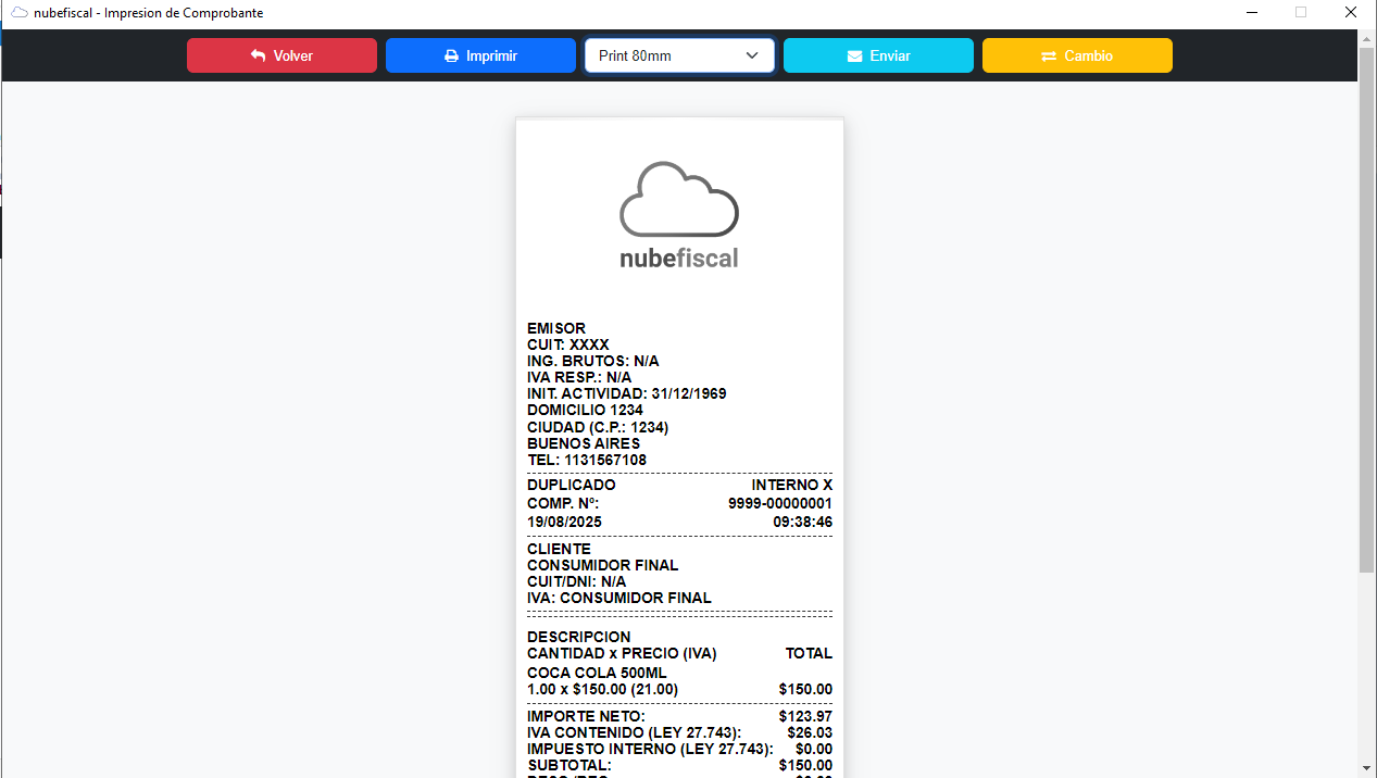 Vista Ticket Comprobante